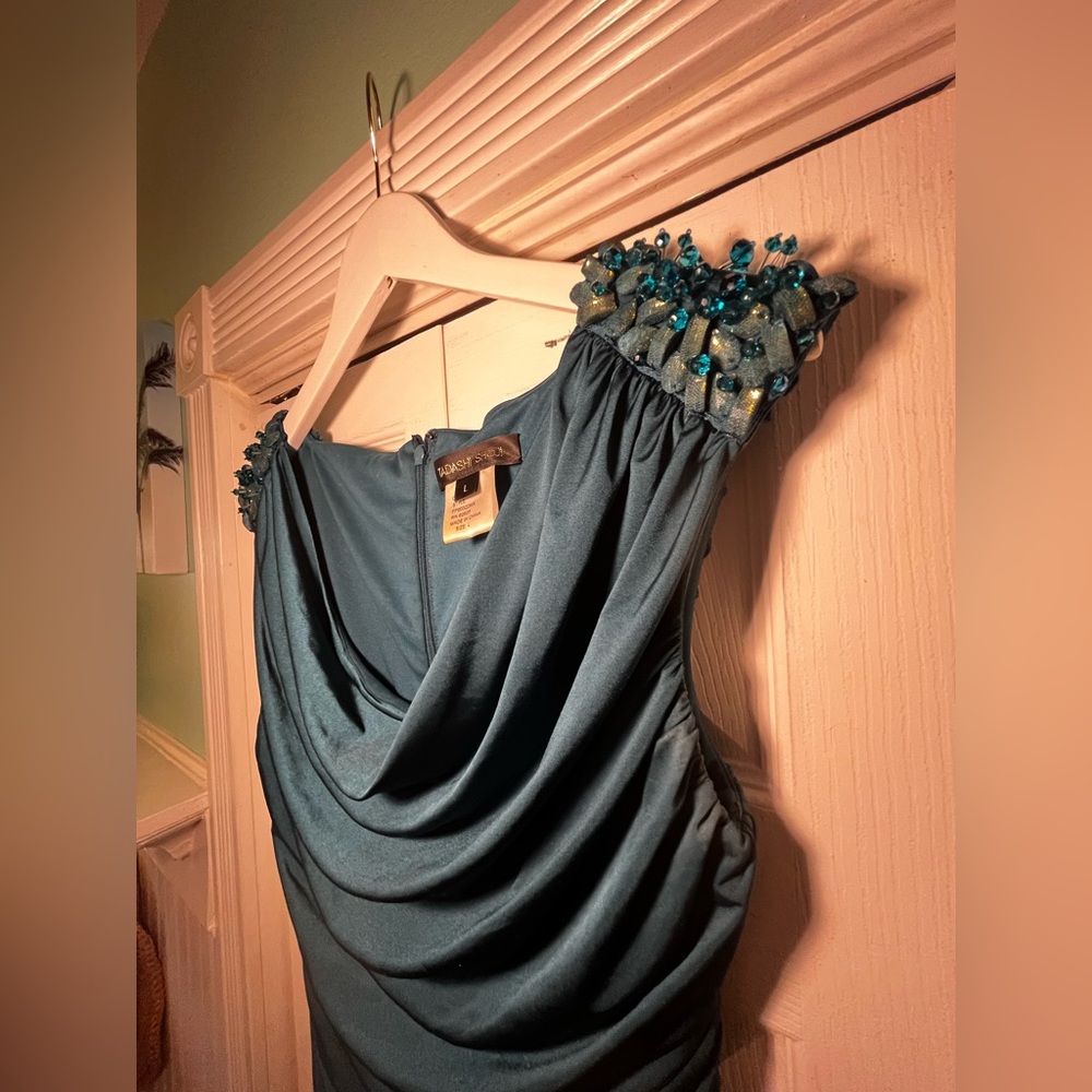 Deep teal ruched satin bridesmaid formal dress